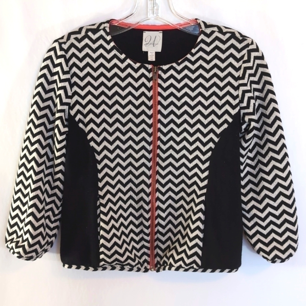Weston Wear Julienne Black Off White Zip Up Short Jacket Top Size XS